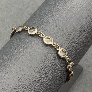 Silver Bezeled Rhinestone Bracelet Clear Chain